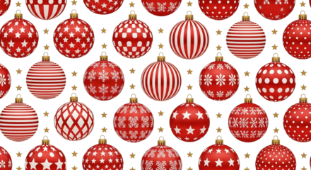 Festive Red White Christmas Ornament Pattern Seamless Tile Transparent Background
