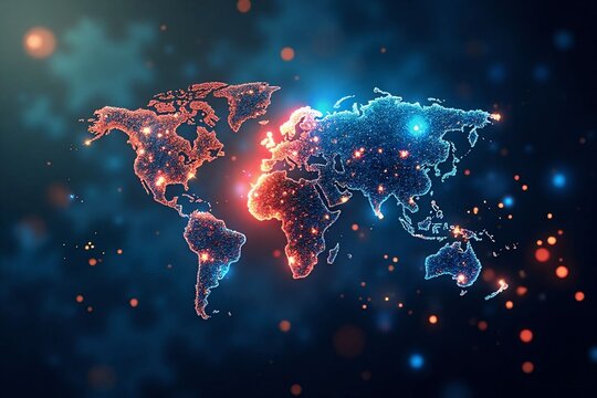 Digital World Map Glow – Global Network Technology Background - Powered by Adobe
