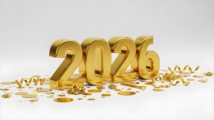 2026 Golden New Year Decoration on White Background