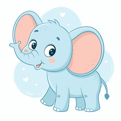 Naklejka premium Kids Animal Flashcard Elephant – Cute Baby Elephant Vector Illustration in Pastel Blue