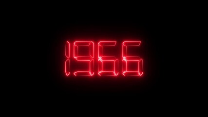 Neon red digital LED numbers display showing 1966 on black background, glowing electronic number animation, retro futuristic time and year concept, scoreboard and countdown style