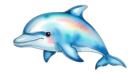 Obraz premium Watercolor Dolphin Illustration - Playful Marine Life Artwork.