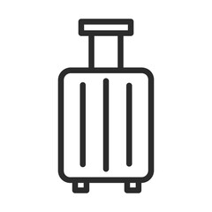 A black line icon of a suitcase with a handle on top