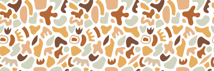 Seamless abstract pattern with organic shapes in warm earthy tones. Modern minimalist design perfect for fabric, packaging, wallpapers, backgrounds, stationery, and contemporary branding projects