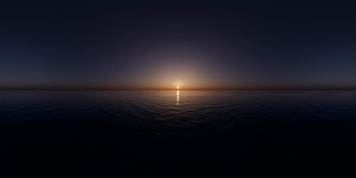 Looping 3D 360-degree ocean sunset with gentle waves and warm light