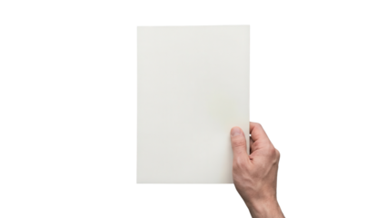 Hand holding blank white A4 paper sheet isolated on white background