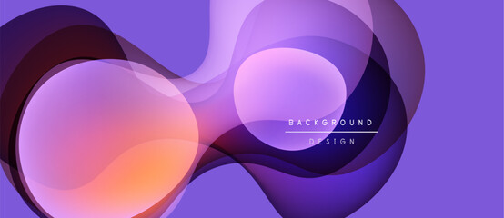 Abstract purple design features overlapping shapes. Gradient colors blend, creating dynamic visual effect. Modern, smooth composition.