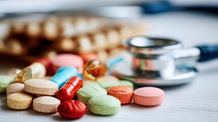 Colorful pills and capsules representing medicine and healthcare
