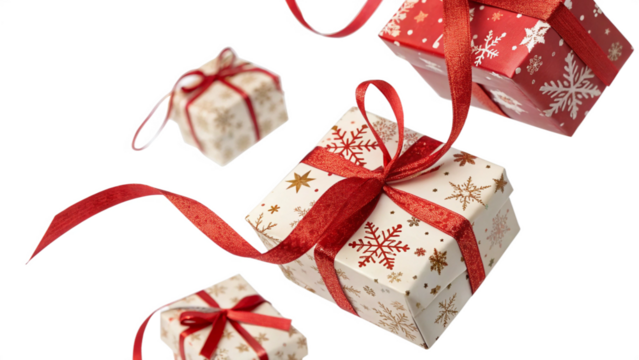 gift box with red ribbon and bow isolated in white - Powered by Adobe