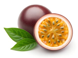 Passionfruit with Vibrant Interior and Leaf