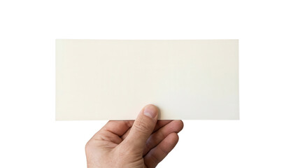 Fototapeta premium Hand holding blank rectangular paper card isolated on white background