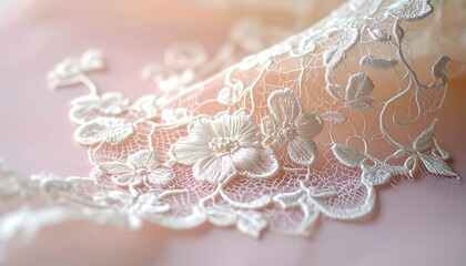 Soft and Delicate Floral Lace Texture Combined with Intricate Vines and Pastel Accents to Create a Gentle Atmospheric Background for Creative Use
