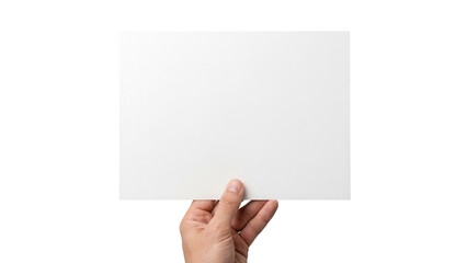Fototapeta premium Hand holding blank white horizontal paper sheet isolated on white background