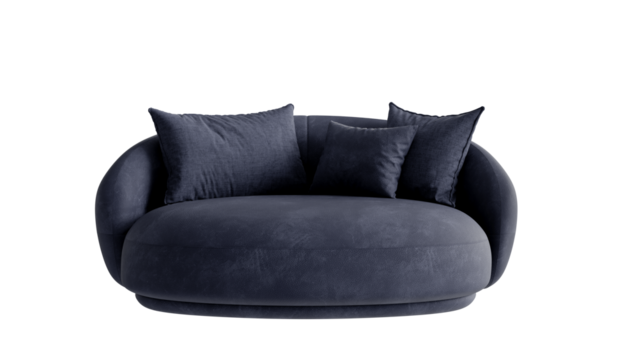 Modern round couch with pillows on an isolated background.
- Powered by Adobe