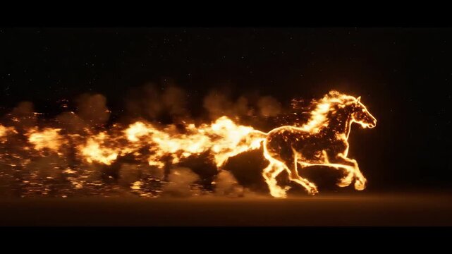 Dynamic fiery horse animation illustrating a blazing running figure in a