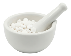 Mortar and Pestle with White Pills - Pharmacy and Medicine