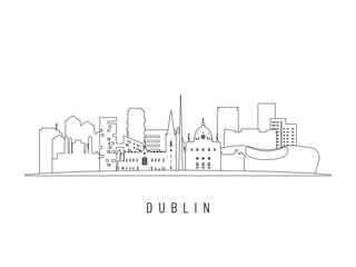 Obraz premium Detailed Dublin skyline vector illustration. Dublin buildings in line art style, perfect for modern designs.