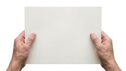 Hands holding blank white A4 paper sheet isolated on white background