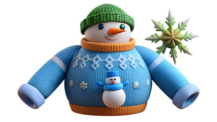 Happy holiday snowman figurine with hat and scarf isolated on a white background