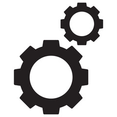 Two black gears icon on white background, symbolizing settings, mechanics, and industrial processes