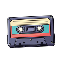 Retro Cassette Tape Illustration with Colorful Design and Vintage Aesthetic.