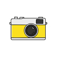 Retro Yellow Camera Illustration with Black Lens.