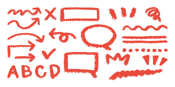 クレヨン風の装飾記号セット、Hand-drawn Crayon Style Decorative Symbols Set