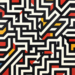 Bold geometric maze of colorful angular paths