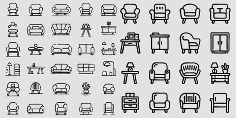Variety of furniture and decor icons in different styles