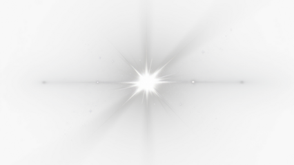 Glowing bright star lens flare with realistic light rays and shimmering magical dust particles on clean white background for minimalistic cinematic design and lighting overlay png