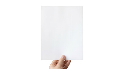Obraz premium Hand holding blank white paper sheet isolated on white background