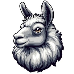 Obraz premium Grinning Llama Head Illustration with Grey Fur and Yellow Eye alpaca animal photo