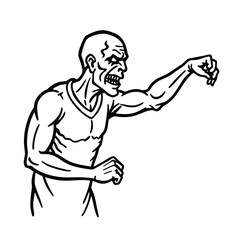 Fototapeta premium Cartoon illustration of a young man character with a sword in his hand, a running fighter drawing with superhero power design