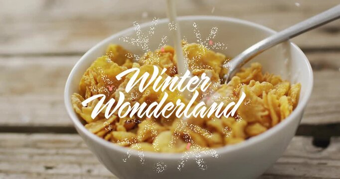Win Wo forming, Winter Wonderland appearing as milk pouring over cornflakes for festive branding