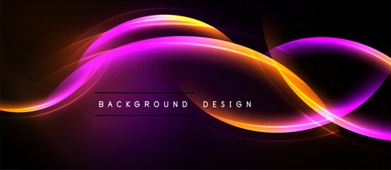 Abstract flowing lines, vibrant colors, dark background. Modern design element, dynamic curves, energy, illumination.