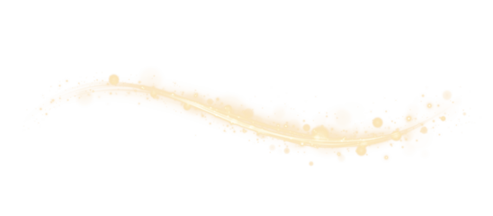 Golden glowing light trail isolated on transparent background. Luxury glowing energy streak with particles