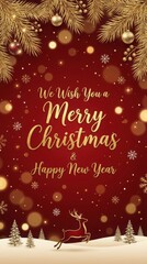 Golden Christmas Card with Deer and Holiday Wishes