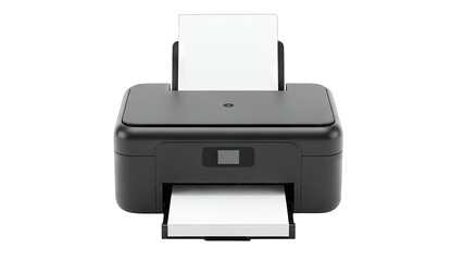 Black Printer Printing Paper on White Background