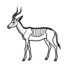 Isolated white vector illustration of a wild deer silhouette with antlers for nature, hunting, or Christmas design