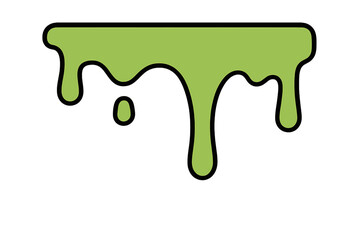 Dripping green material flows down from a straight edge on a white background, creating a bold visual effect