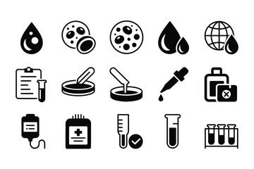Medical and scientific icons representing blood and research