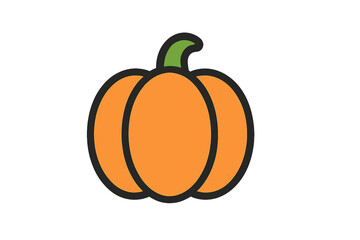 Bright orange pumpkin with a green stem sitting on a white background during autumn season for fall decorations
