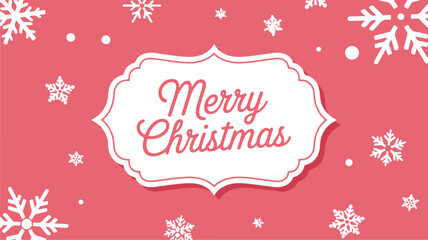Merry Christmas Greeting with Snowflakes on Pink Background text lettering