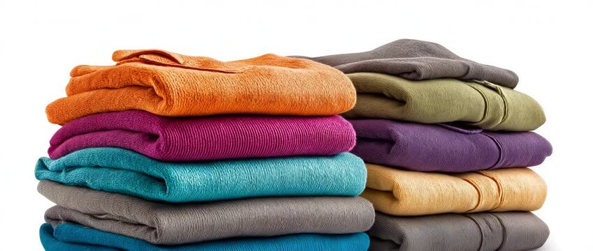 Isolated on a white background is a stack of clothing.