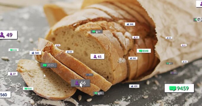 sliced loaf receiving notification badges on cursor hover, showing social engagement growth
