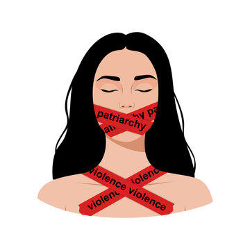 Woman silenced by patriarchy and violence &mdash; feminist concept illustration