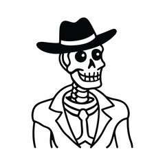 Cartoon illustration of a smiling old western cowboy character with a hat and gun