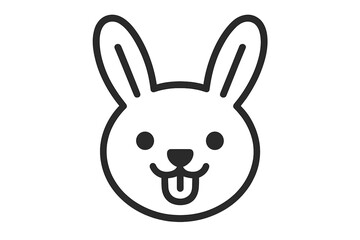 Cute cartoon rabbit face with long ears and a sticking tongue in a simple black line design on a white background