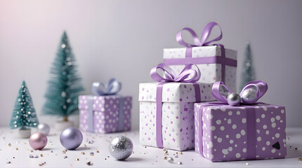 Stacked Presents with Polka Dots and Teal Trees