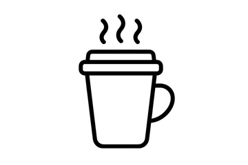 Coffee cup with steam rising in a simple line drawing style on a white background